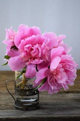 Peony bouquet in beautiful vintage glass 