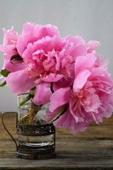 Peony bouquet in beautiful vintage glass 