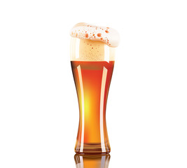 Photo-realistic beer glass isolated on white background. Elegant glass of craft beer. Vector illustration.