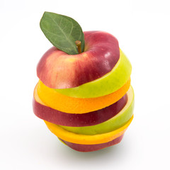 Apples and orange fruit isolated on white background with clipping path