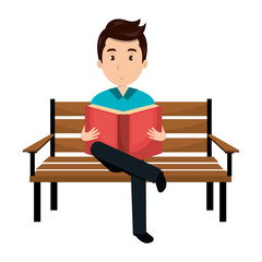 man reading book in park chair vector illustration design