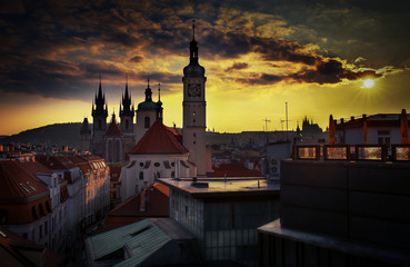 prague at night and sunset