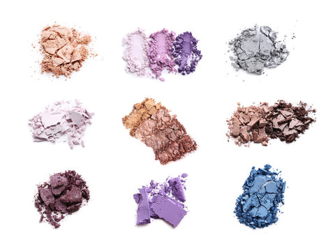 Collage of makeup eyeshadow on white background