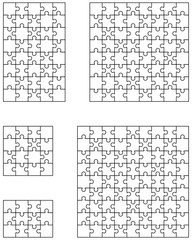 Vector illustration of five white puzzles, separate pieces