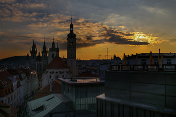 prague at night and sunset