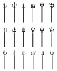 Set of trident, black silhouettes - obrazy, fototapety, plakaty