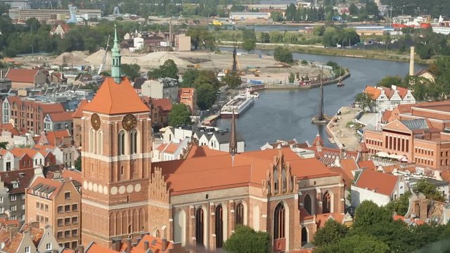 Gdansk aerial cityscape, gothic architecture of medieval Saint Johns Church