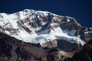 Aconcagua peak and glacier cliff (Argentina)