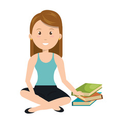 woman reading textbook character vector illustration design