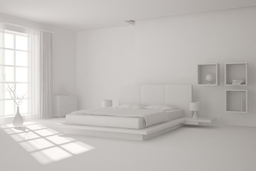 Naklejka na ściany i meble White modern bedroom. Scandinavian interior design. 3D illustration