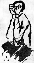 A stylized image of a male figure holding his hands to his head in despair.