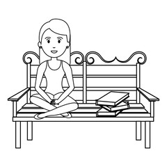 woman reading book in park chair vector illustration design