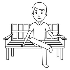 man sitting on park chair vector illustration design
