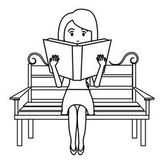 woman reading book in park chair vector illustration design
