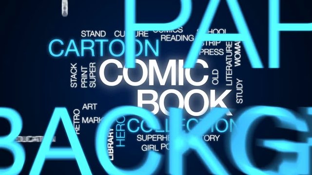 Comic book animated word cloud, text design animation.