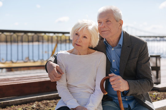 Wonderful aging couple spending free time outdoors