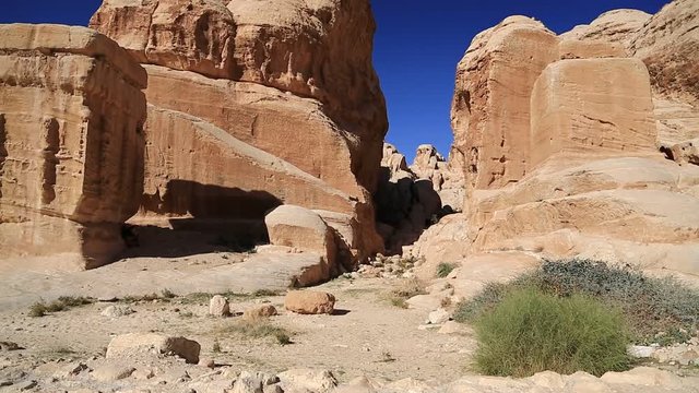 Mountains in ancient Petra, originally known to Nabataeans as Raqmu - historical and archaeological city in Hashemite Kingdom of Jordan