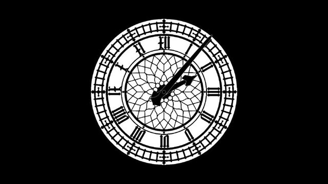 Motion background with variable speed spinning clock 12 hour seamless loop. (Full-HD 1920x1080 24s/30fps)