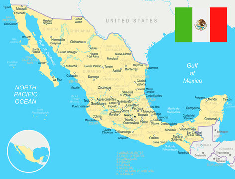 Mexico - map and flag – illustration