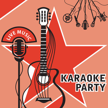 banner with microphone and guitar for karaoke