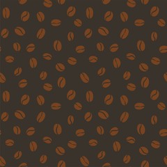 Seamless pattern with brown coffee beans on dark background