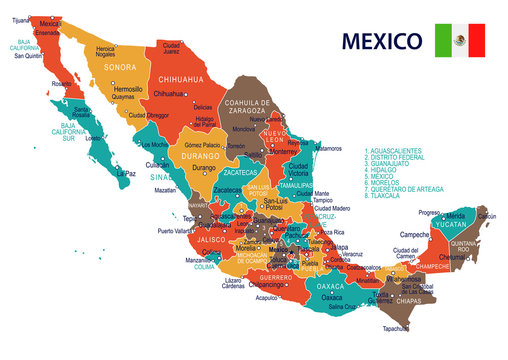 Mexico - map and flag – illustration