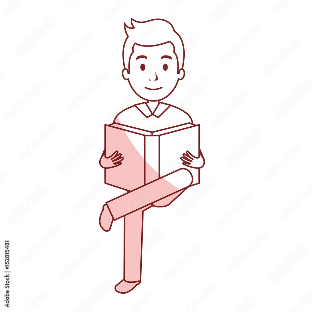 Poster man reading textbook character vector illustration design