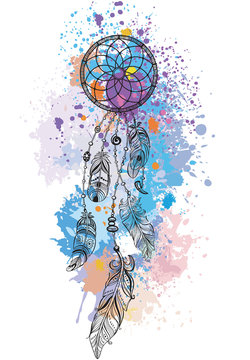 Dreamcatcher against a background of colorful splash