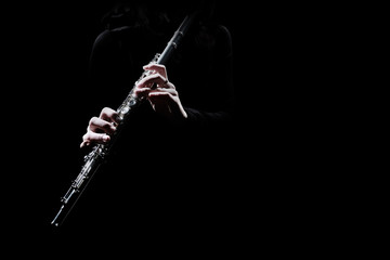 Flute instrument Flutist hands playing flute music