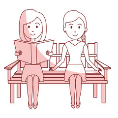 woman reading book in park chair vector illustration design