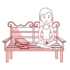woman reading book in park chair vector illustration design