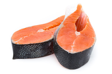 salmon steak close-up isolated on white background
