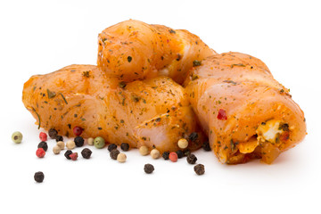 Chiken meat rolls isolated on the white background.
