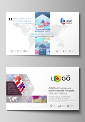 Business card templates. Abstract vector design layouts. Bright color lines and dots, colorful minimalist backdrop with geometric shapes forming beautiful minimalistic background.