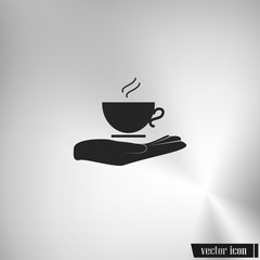 Hand with coffee cup sign icon, vector illustration
