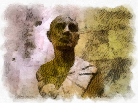 Roman statue, male bust, illustration
