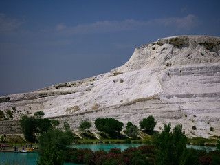 Pamukale, Turkey - May 14, 2017: Landscape of pamukkale mountain