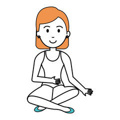 beautiful and young woman sitting character vector illustration design