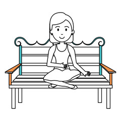 Woman sitting on park chair vector illustration design