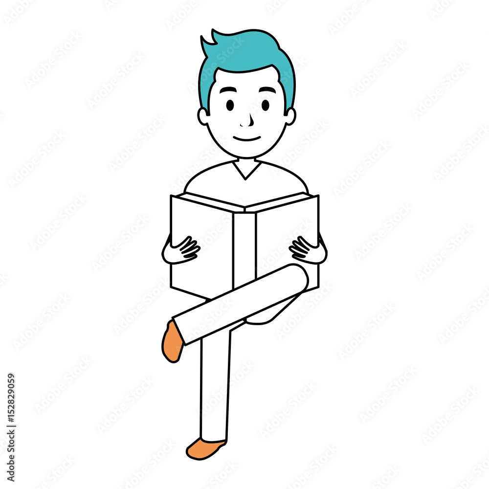 Poster man reading textbook character vector illustration design