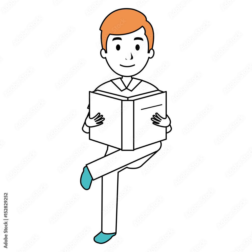 Poster man reading textbook character vector illustration design