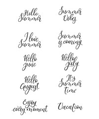 Set of summer calligraphy. Vacation quotes, phrases and words. Handwritten