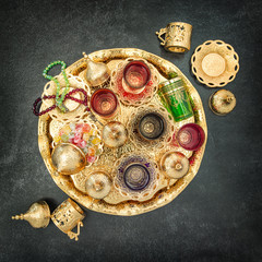 Golden tea table decoration Ramadan kareem vintage