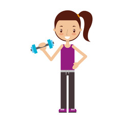 cartoon girl doing exercise with dumbells vector illustration 