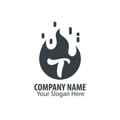 Initial Letter T Fire Logo