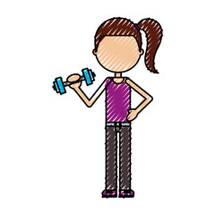 cartoon girl doing exercise with dumbells vector illustration 