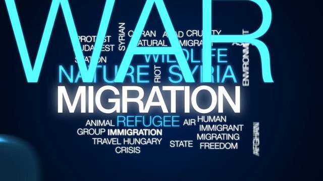 Migration animated word cloud, text design animation.