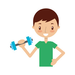 boy exercising with dumbells vector illustration graphic design