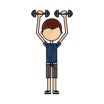 boy exercising with dumbells vector illustration graphic design