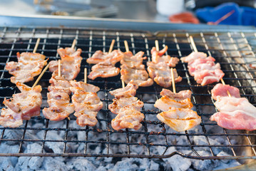 grill pork in bamboo stick
